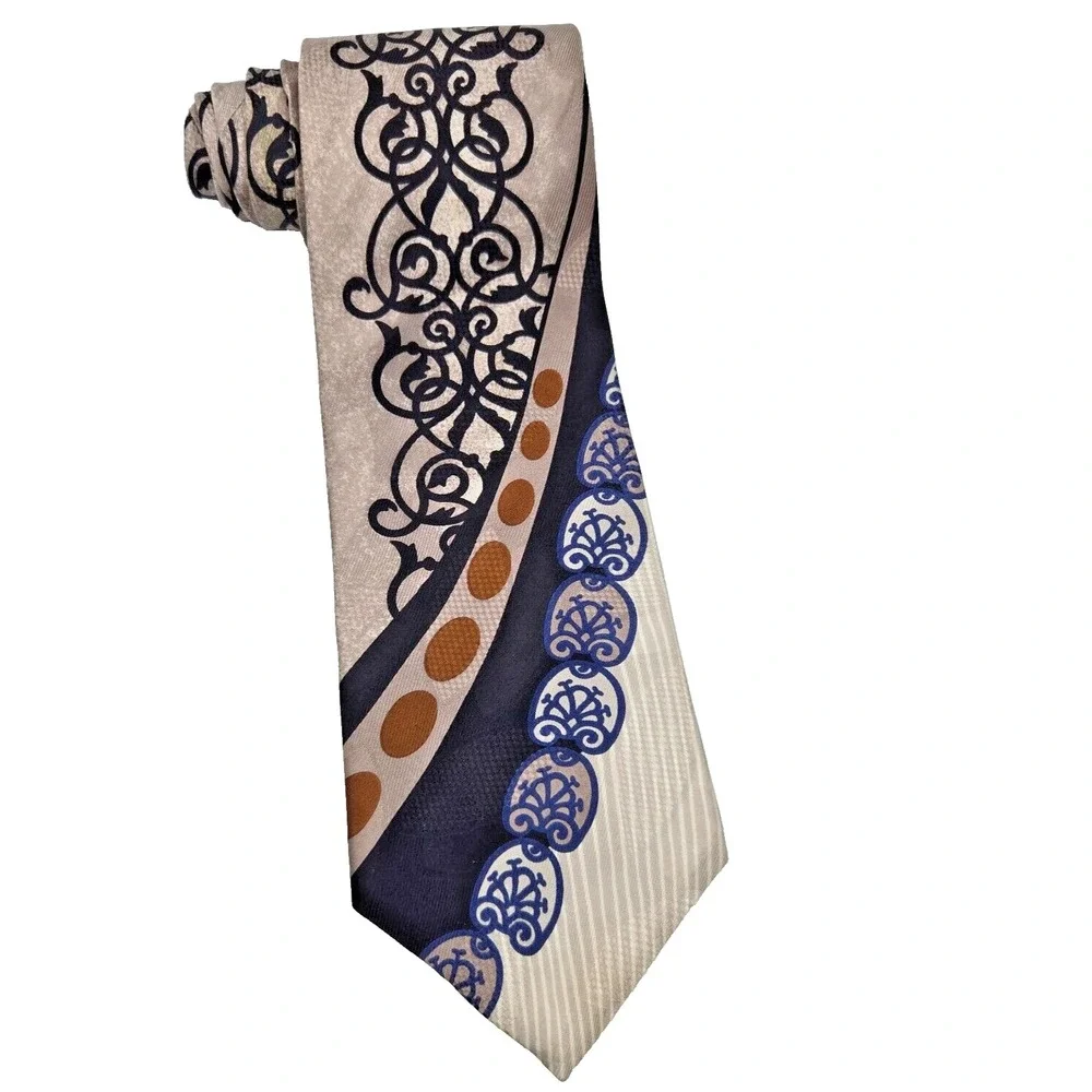 Prieto‎ Mens Necktie 100% Silk USA Abstract Brown Black Blue Unique Tie  56x4